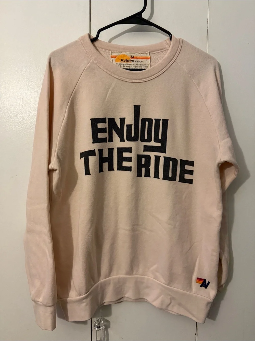 Aviator Nation Cream/pale pink Crewneck with Black “Enjoy The Ride” Print